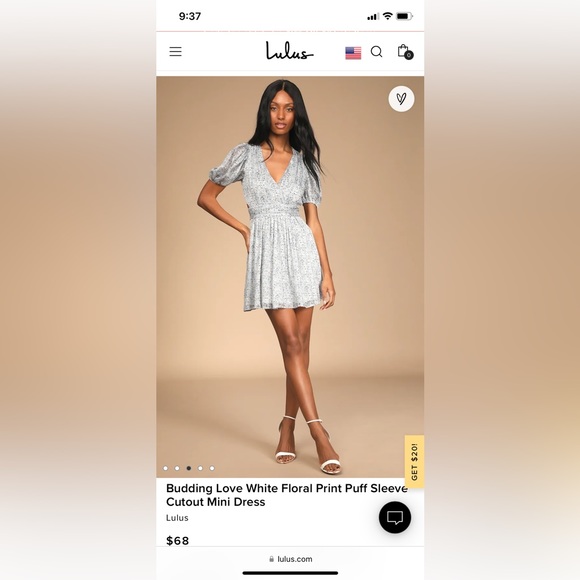 Lulu’s budding love white floral print puff sleeve cutout mini dress NWT - Picture 2 of 7